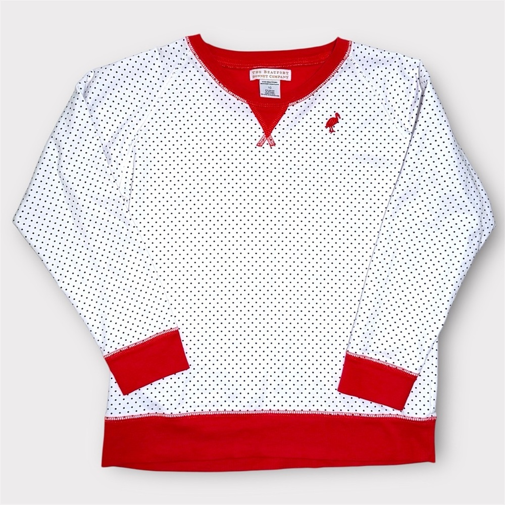 TBBC Beaufort Bonnet Company Polka Dot Microdot Logo Crewneck Pullover Girls 10
